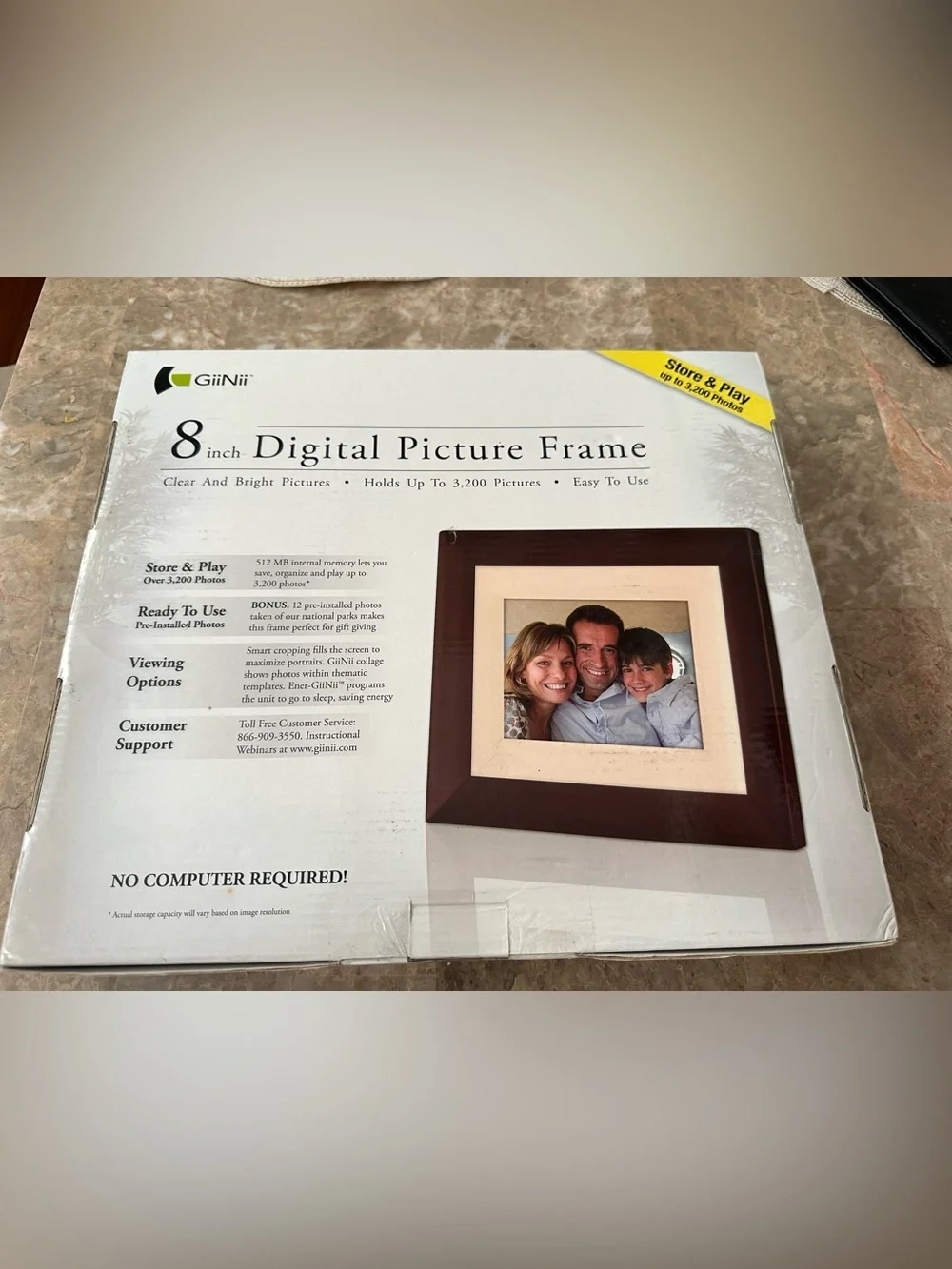 Giinii Digital Picture Frame - Brown - 8 inch